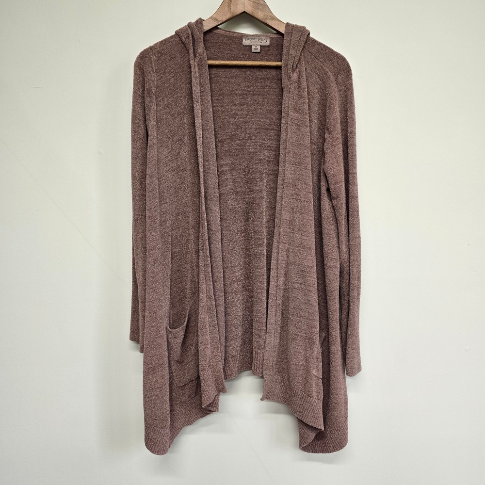 Barefoot Dreams CozyChic Ultra Lite Hooded Cardigan Womens M Mauve Minimalist‎